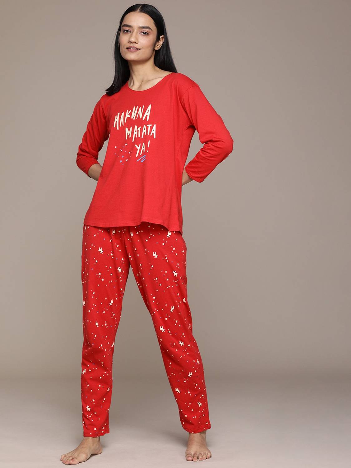 Beebelle Women Printed Red Night Suit Set