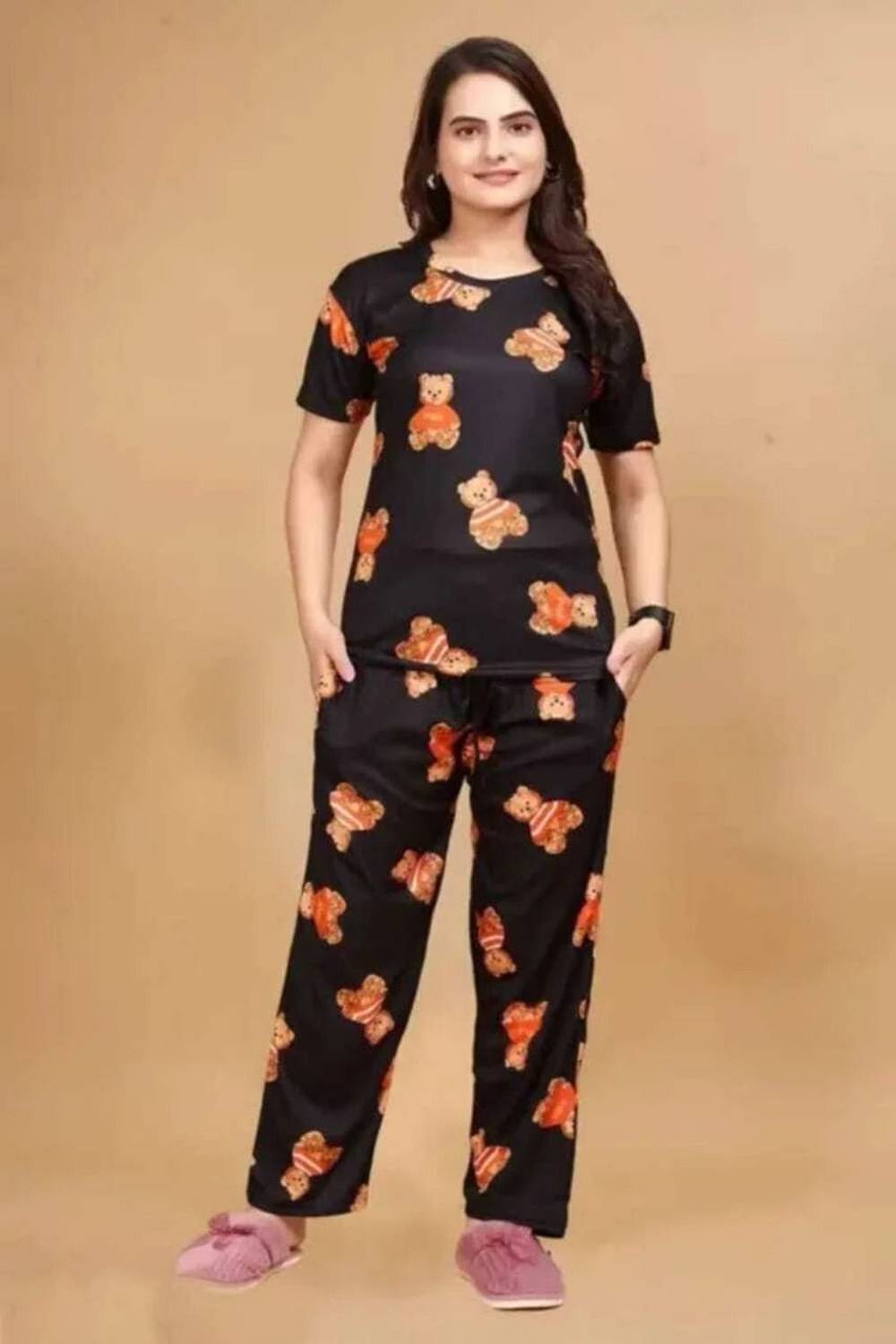 BlackBasket Women Printed Black Night Suit Set