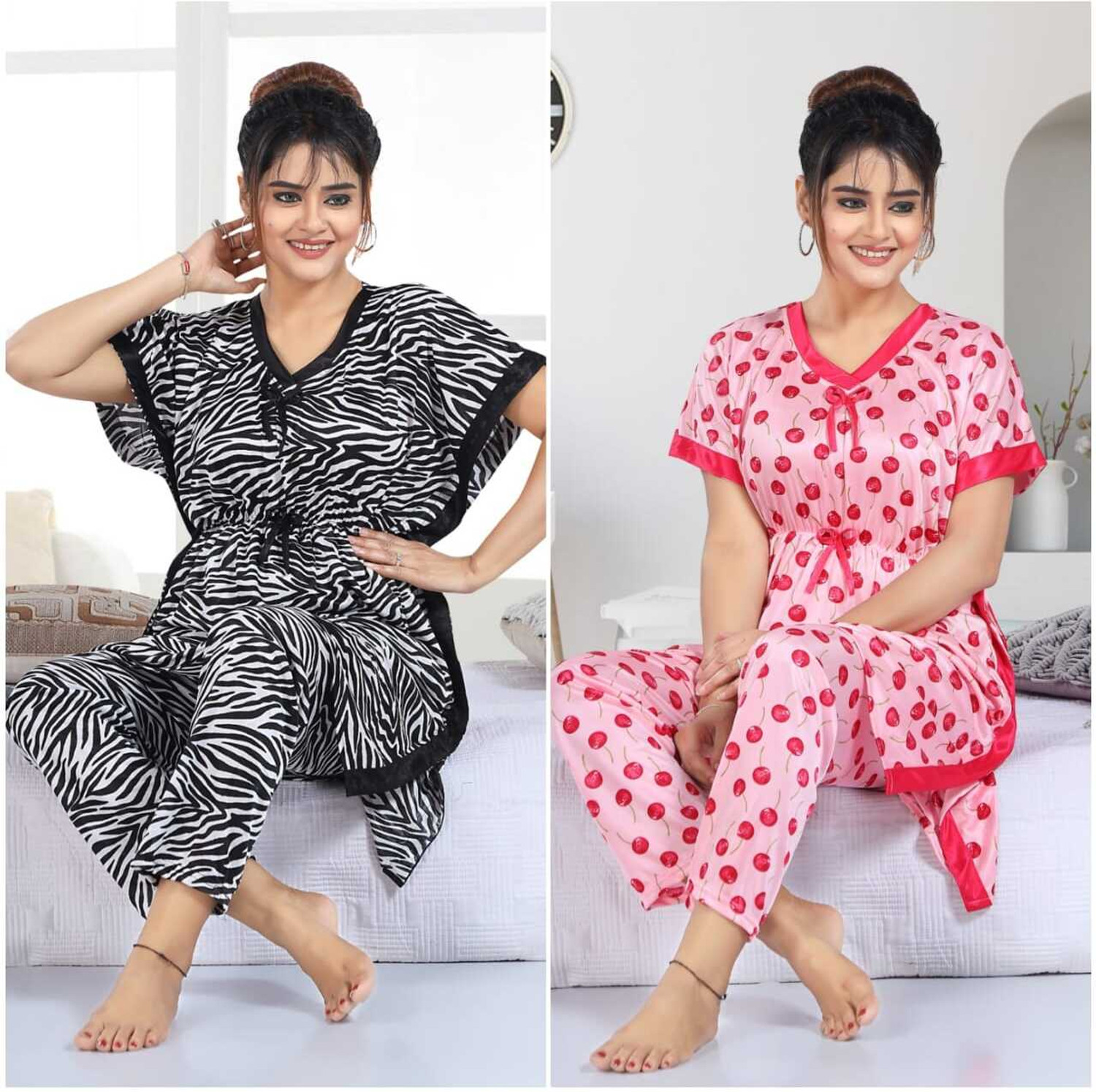Image of Trade Zone Women Printed Black Top & Pyjama Set