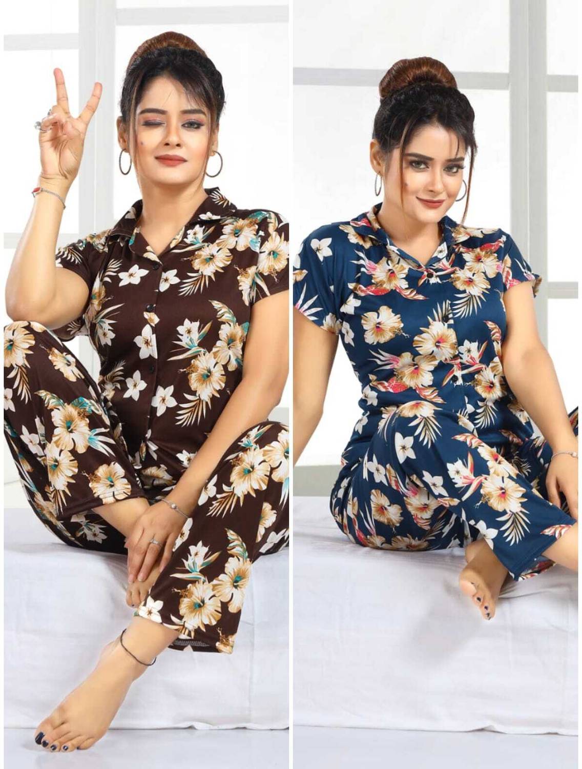 capasino Women Printed Multicolor Shirt & Pyjama set