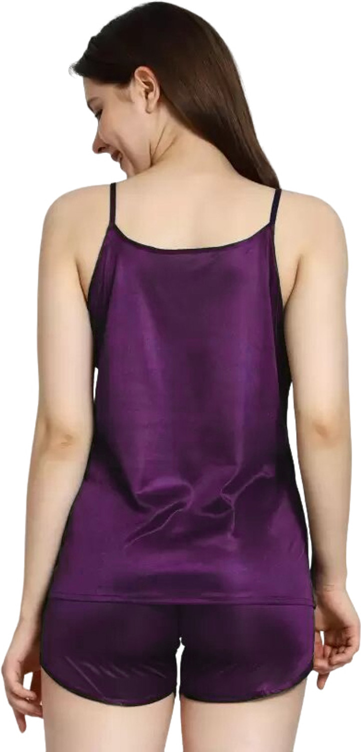 Image of Nightdoll Women Solid Purple Top & Shorts Set