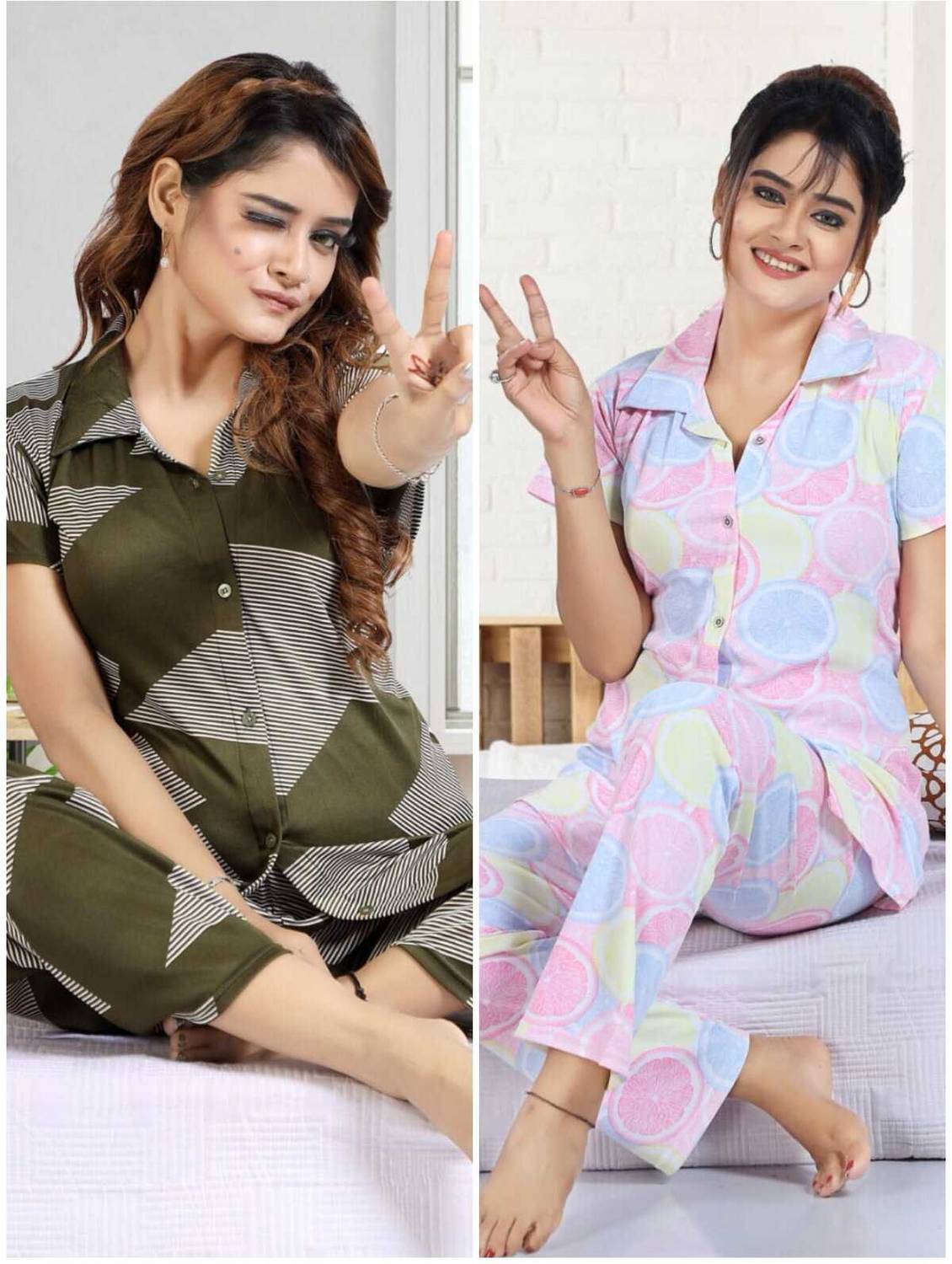 capasino Women Printed Multicolor Shirt & Pyjama set