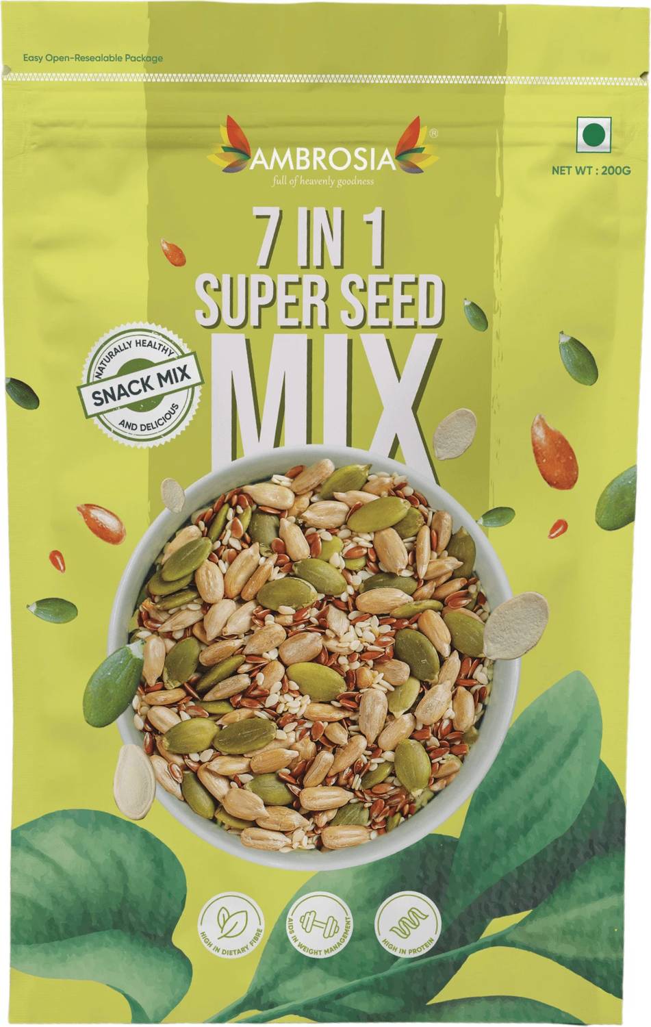 AMBROSIA 7-1Seed Trail Mix 200|Flax Pumpkin Sunflower Chia Melon White Sesame & Almonds Mixed Seeds