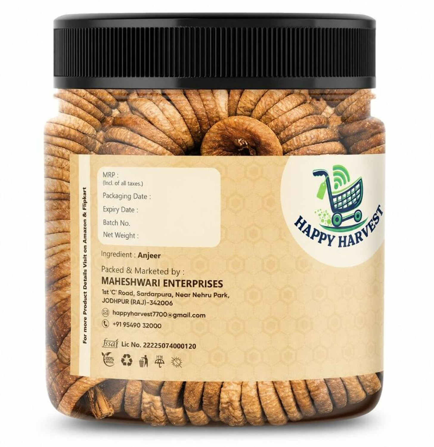 Image of Happy Harvest Anjeer Dry Fruits || Dried Figs- 1 kg-JAR Packing Figs (1000g) Figs Figs