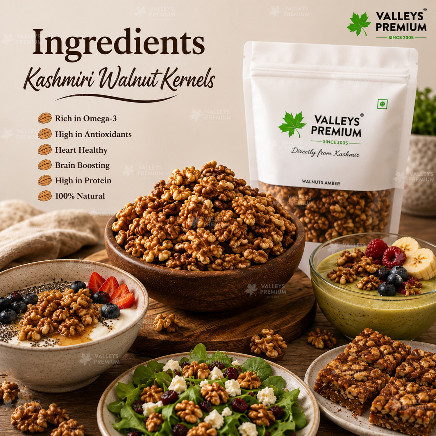 Image of Valleys Premium Kashmiri Amber Walnut Akhrot Giri Walnuts
