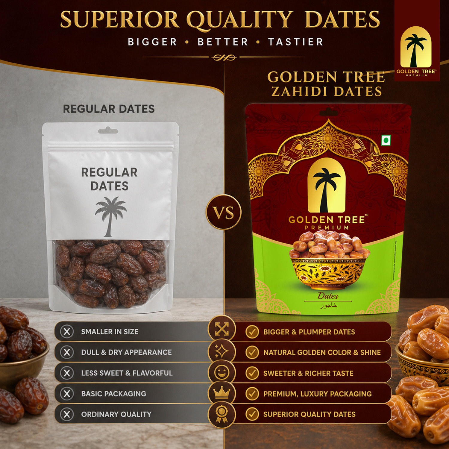 Image of Golden Tree 100% Pure & Fresh Khajoor| Deliciously Sweet| Rich in Fibre Naturally Energizing Dates