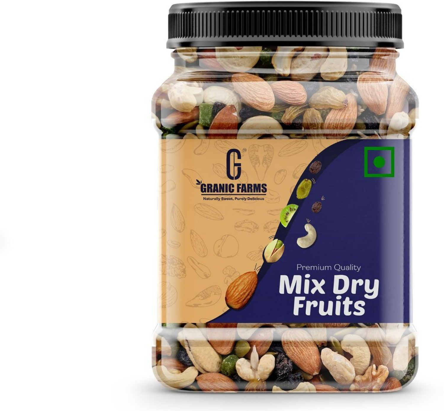 Image of GRANIC FARMS Premium Mixed Dry Fruits | Almonds, Cashews, Raisins, Apricots, Kiwi (1 x 500 g)