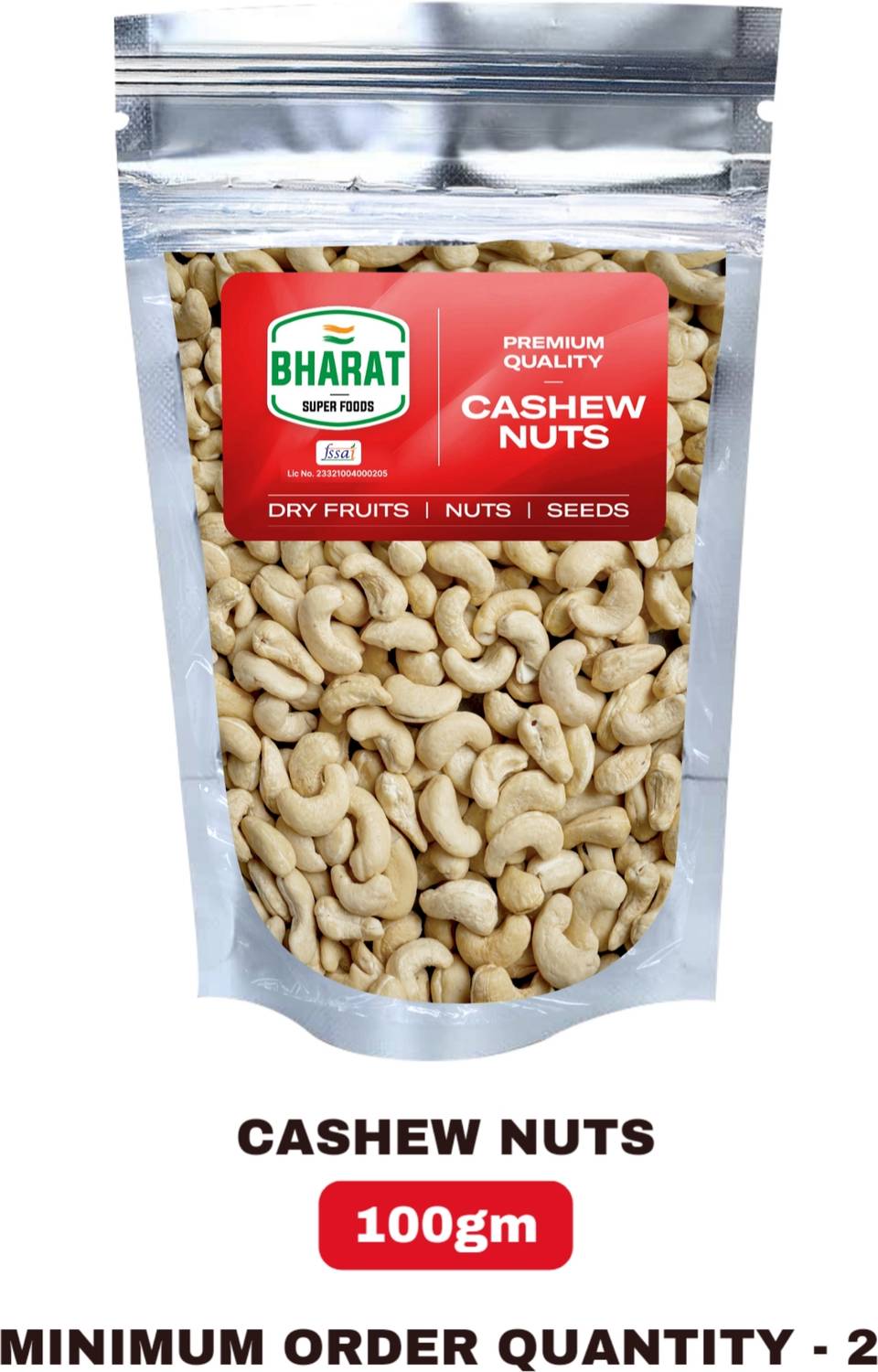 Bharat Super Foods Whole Premium Goa Cashew Nuts Big Size - 100% Natural Kaju - 100gm Cashews