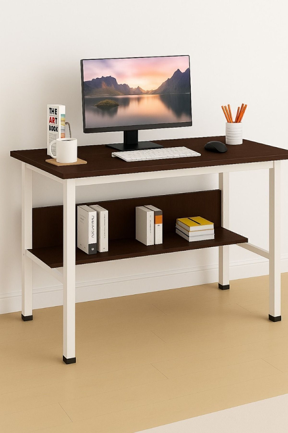 Image of House Of Akasha Study Table with Shelf Computer Workstation Desk with Shelf Gaming Concept Desk Engineered Wood Multipurpose Table