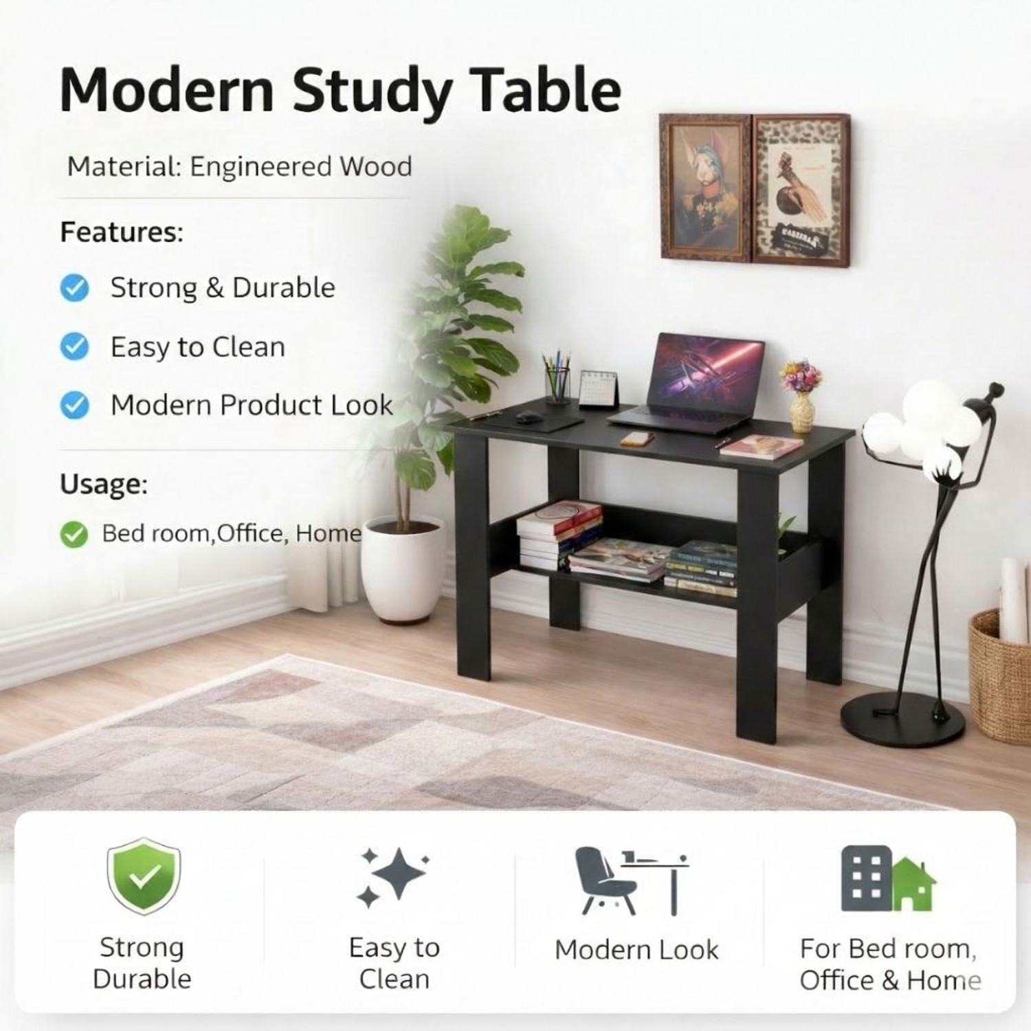 Image of Flipkart Perfect Homes Portable Workstation Computer Desk with Storage, For Office, Home Engineered Wood Computer Desk