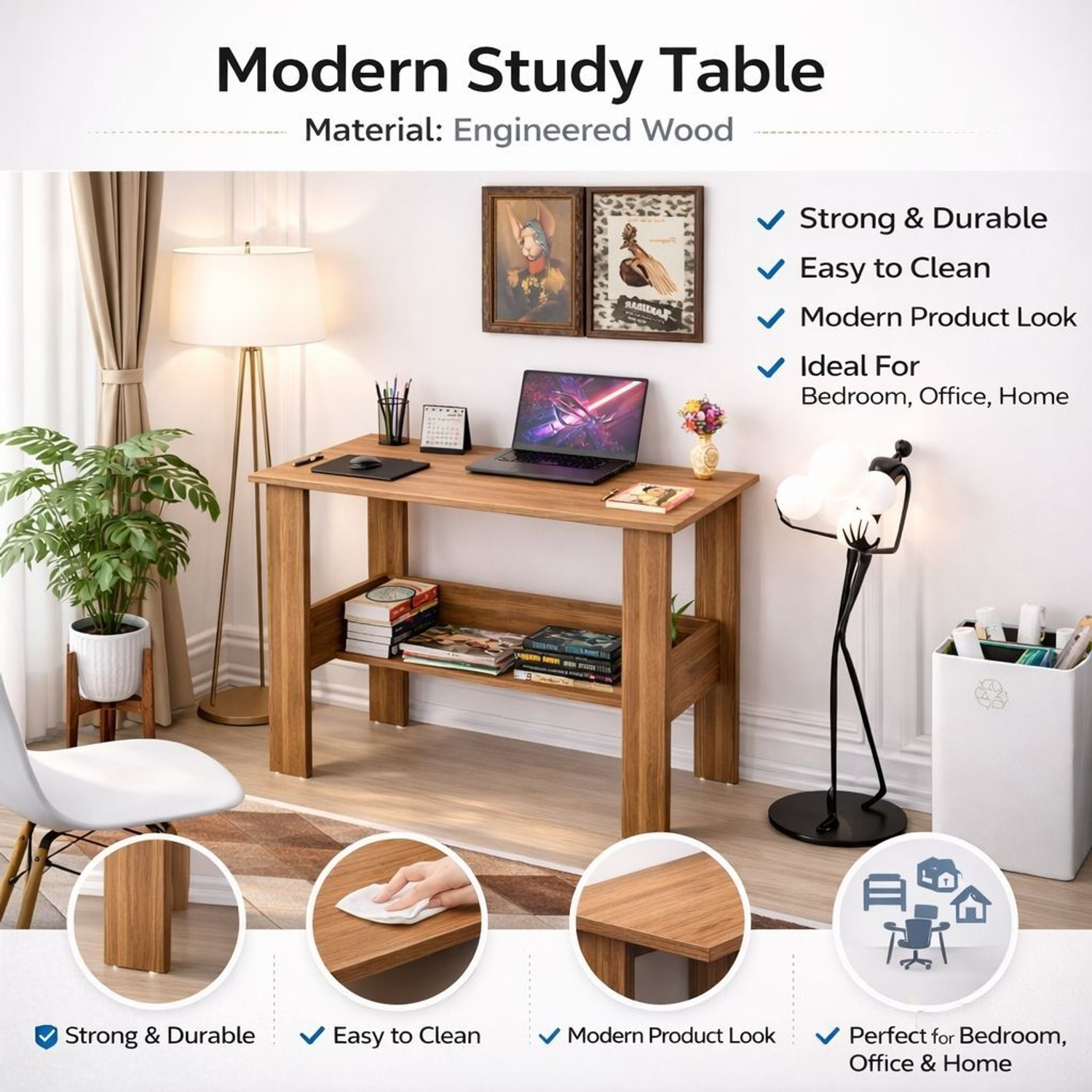 Image of Flipkart Perfect Homes Portable Workstation Computer Desk with Storage, For Office, Home Engineered Wood Computer Desk