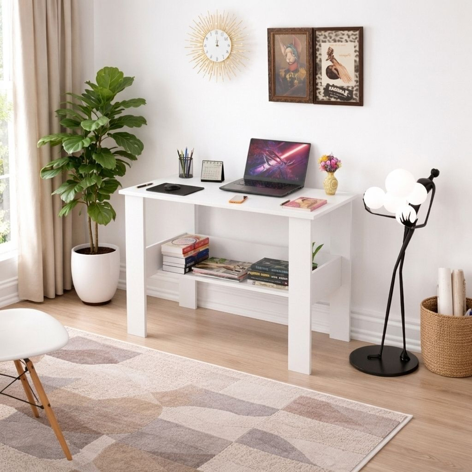 Image of Flipkart Perfect Homes Portable Workstation Computer Desk with Storage, For Office, Home Engineered Wood Computer Desk