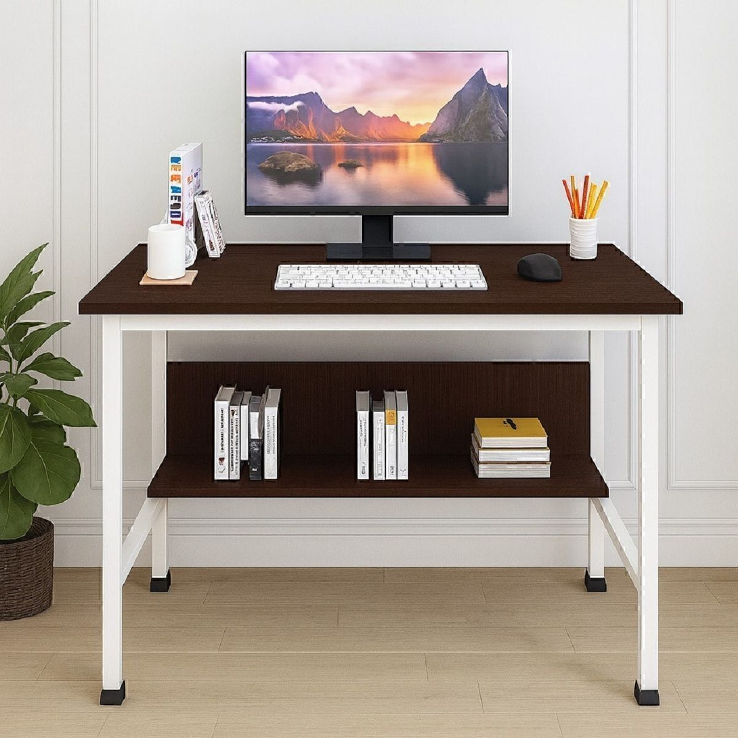 Image of House Of Akasha Study Table with Shelf Computer Workstation Desk with Shelf Gaming Concept Desk Engineered Wood Multipurpose Table