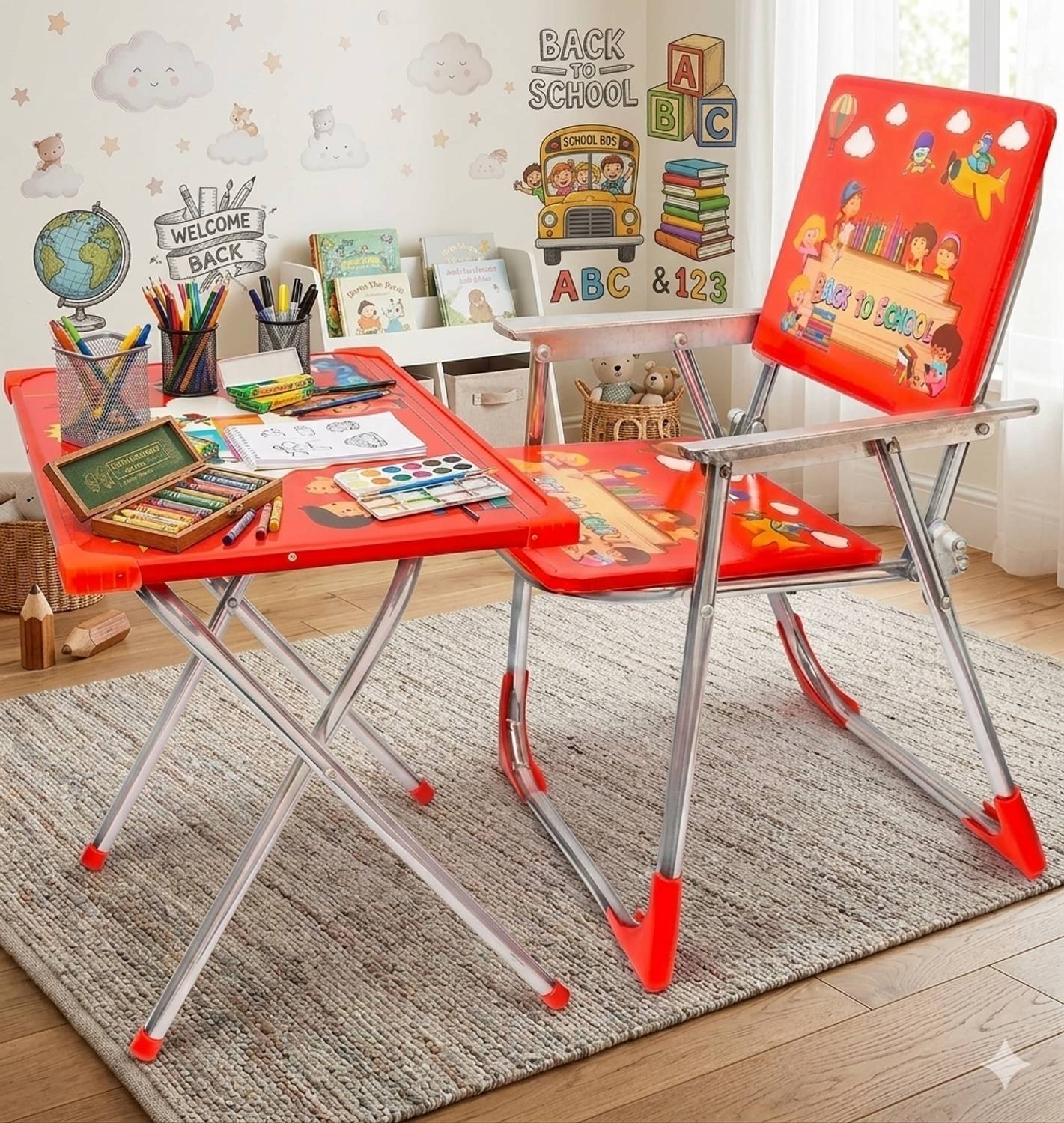 BEERIDE Red color table chair set kids Leatherette Chair