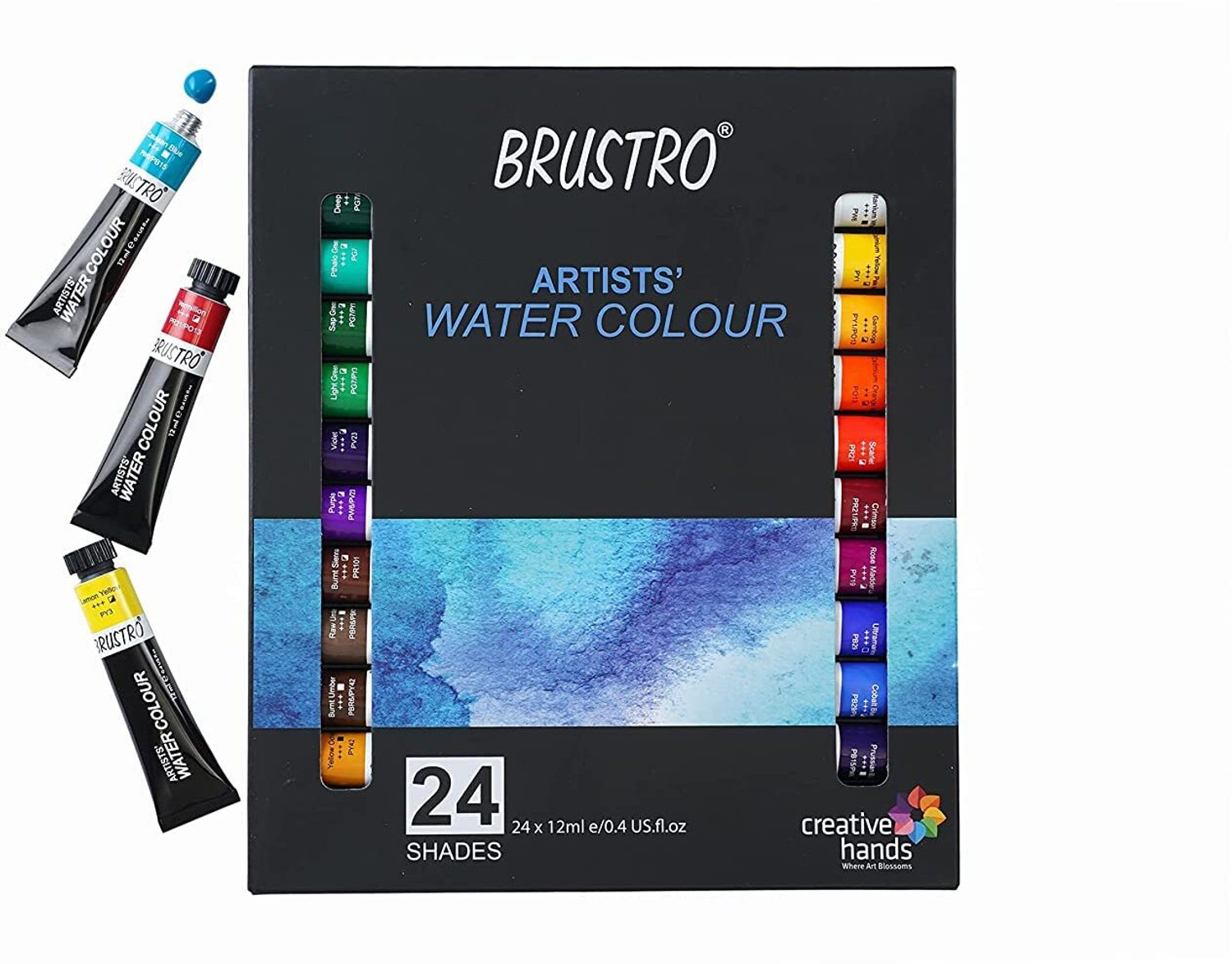 Image of BRUSTRO ARTISTS' WATER COLOUR SET OF 24 SHADES X 12 ML EACH