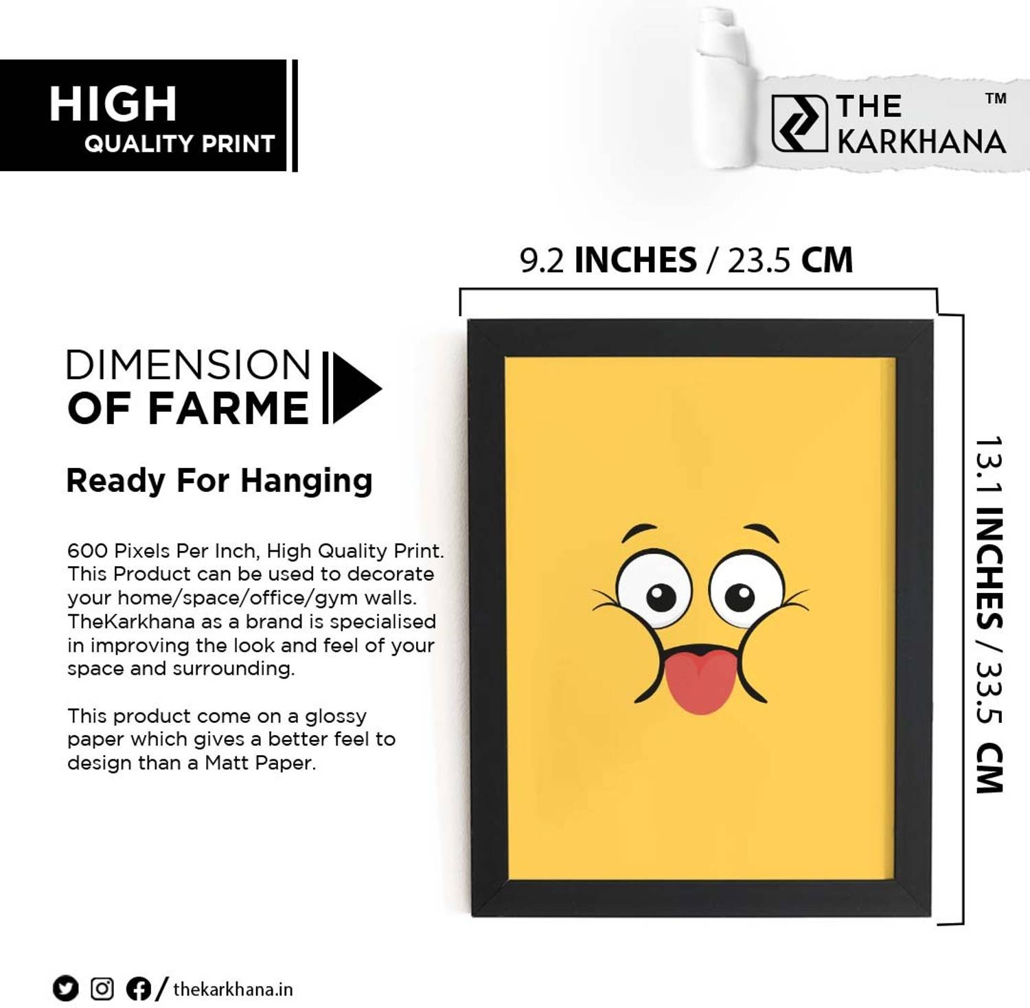 TheKarkhana Yellow Smile Emoji Frame – Cheerful Wall Art for Home