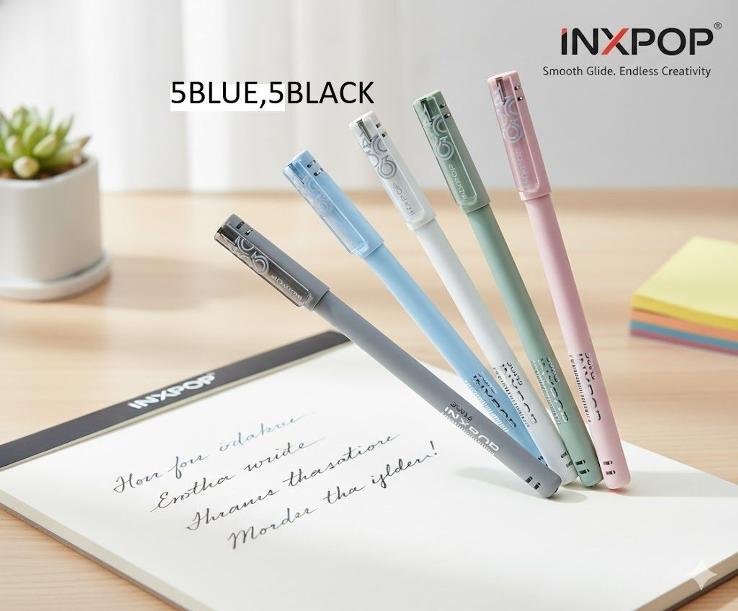 Image of DOMS INXPOP 0.7mm Needle Tip Point Multicolor Pastel Shades Round Body(5BLUE,5BLACK) Ball Pen