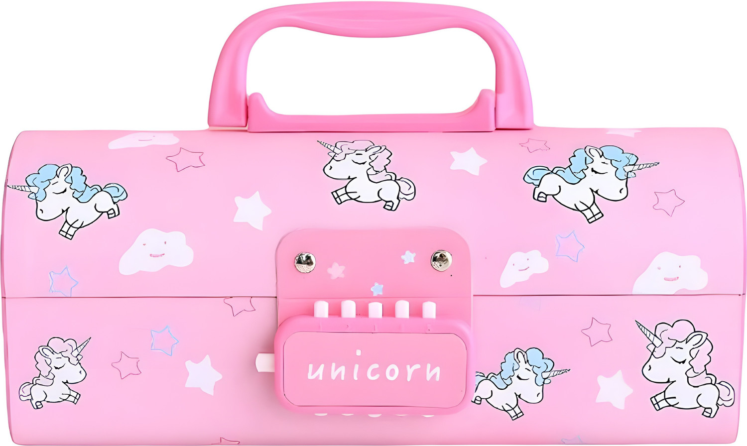 Image of vvn Unicorn-Pink Suitcase Style Design Password Lock Security Multi-Layer Storage Spacious Interior Perfect Return Gift Organizational Features Child-Friendly Art Plastic Pencil Box