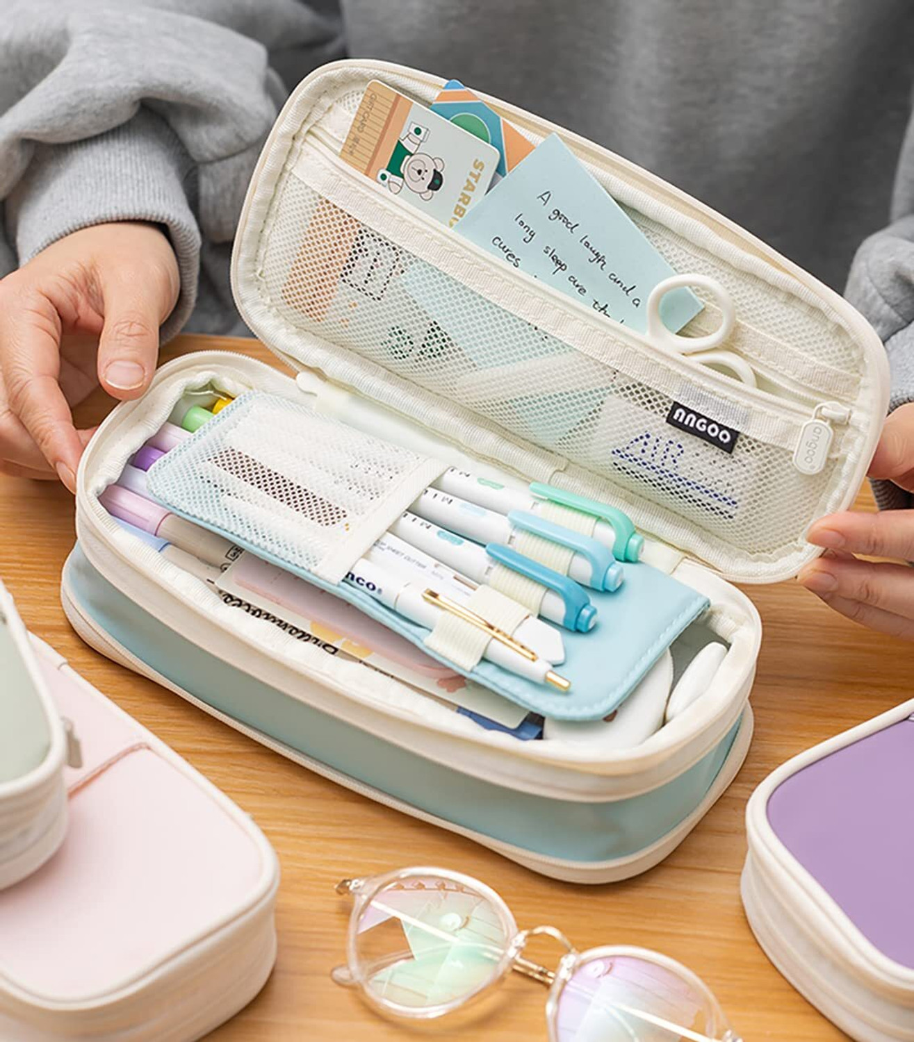 Image of Pinopa Double Layer zipper Stationery pouch aesthetic look suitable for students and professionals Art Polypropylene Pencil Boxes