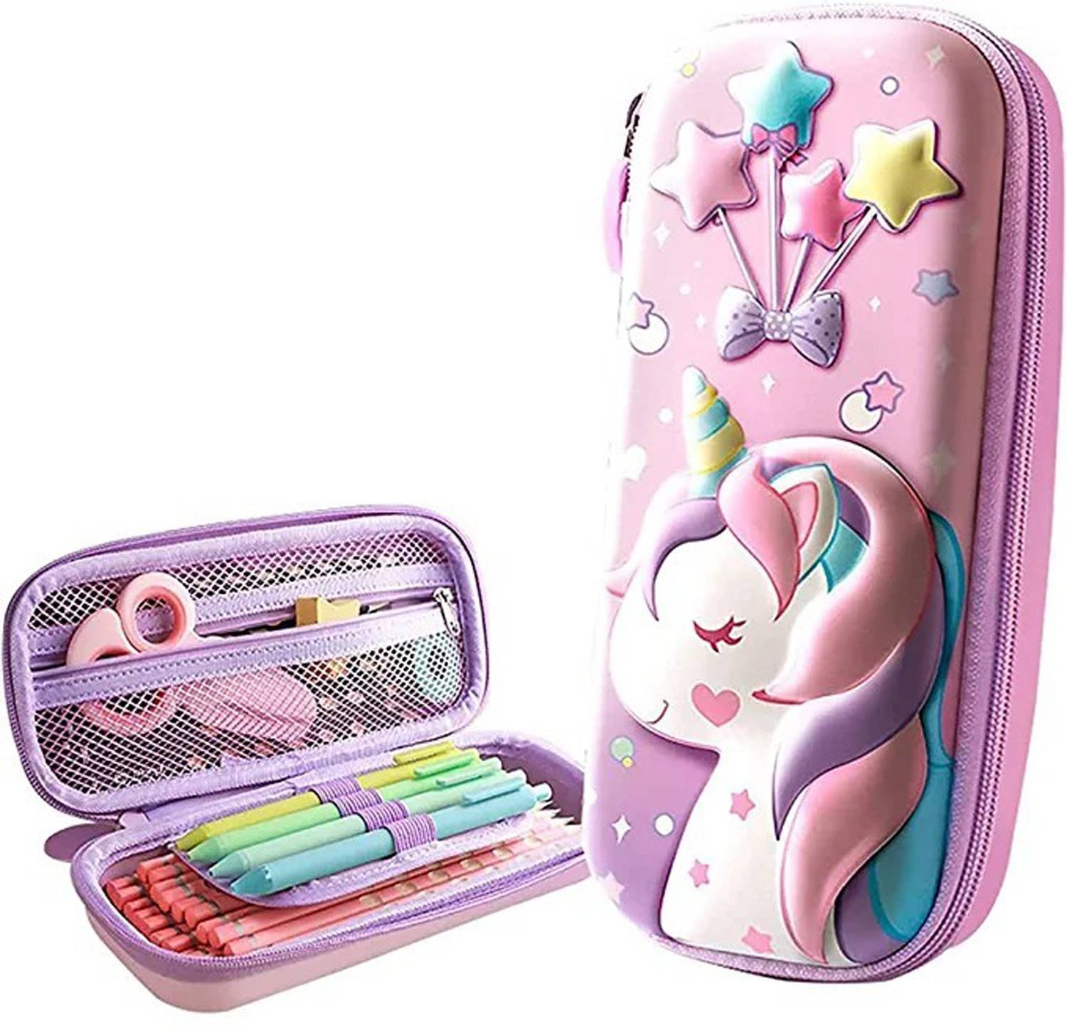 Akvanar 3D Unicorn Large Capacity Pencil Case Stationery Box, Cosmetic Zip Pouch Bag Geometry Box