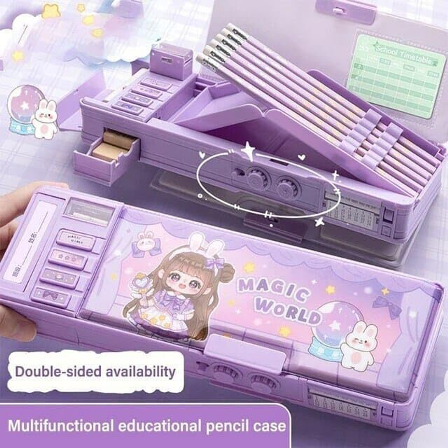 Image of Toys R Us BY FLIPKART HOT SELLING TRENDING FLIPKART RECOMMENDED DOUBLE SIDED POP UP MAGIC WORLD GIRL STATIONERY BOX FOR KIDS SCHOOL GEOMETRY Art Plastic Pencil Box