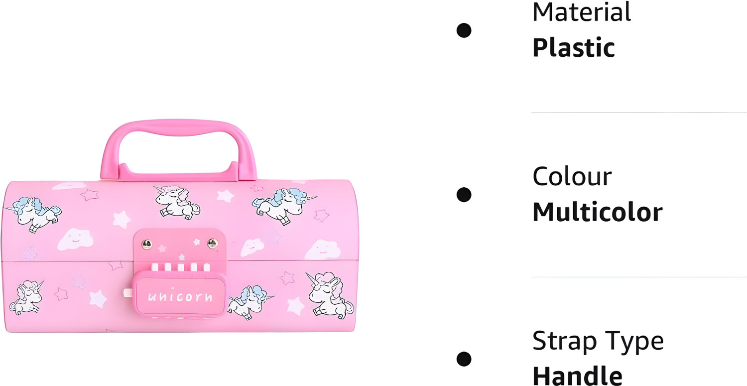 Image of vvn Unicorn-Pink Suitcase Style Design Password Lock Security Multi-Layer Storage Spacious Interior Perfect Return Gift Organizational Features Child-Friendly Art Plastic Pencil Box