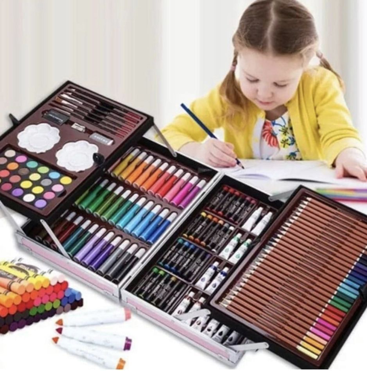 Image of Saputraaaa Unicorn Art Set for Kids 145-Pcs Drawing Painting Kit with Crayons /Oil Pastels / Color Pencils /Watercolors in Big Coloring Suitcase for Return Gift Set for Girls Art Plastic Pencil Box