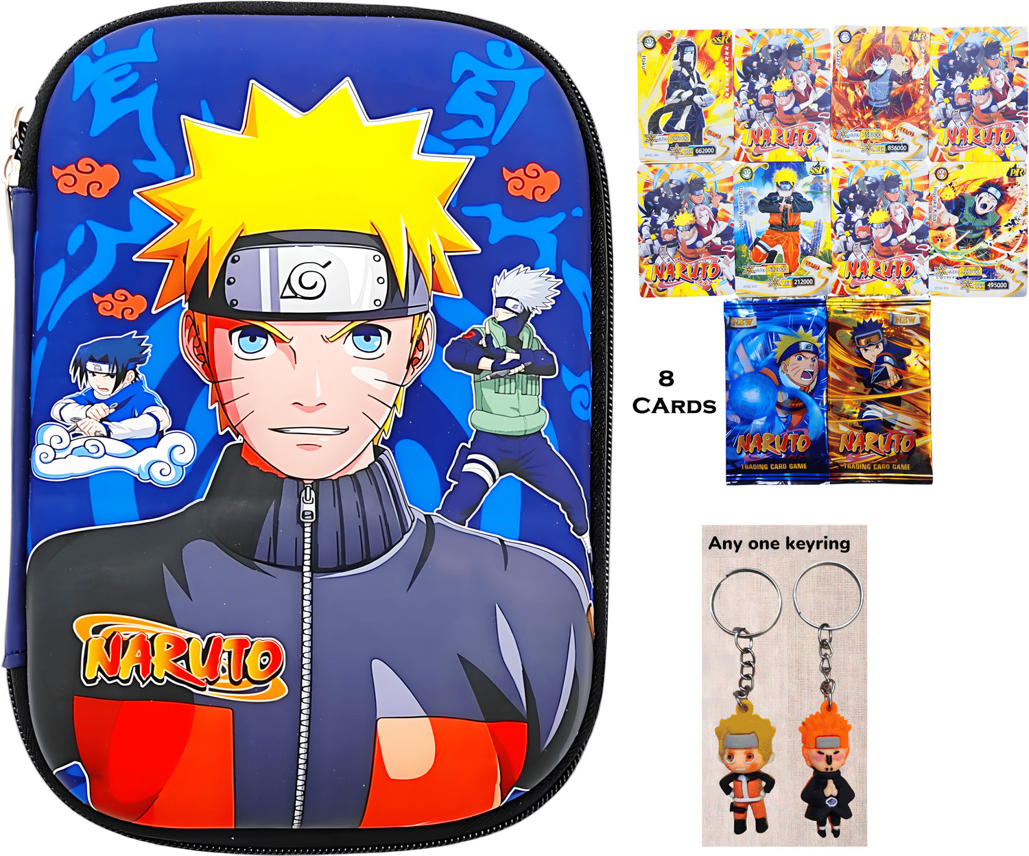 Image of poksi Naruto Anime EVA Pencil Box Combo - Durable Pencil Pouch with 8 Cards + Keyring for Kids & Fans Art EVA Pencil Box