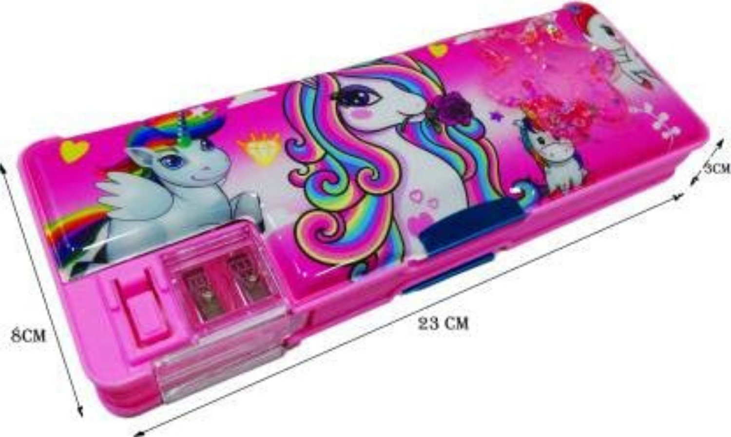 Image of Sloies Cartoon Printed Double Sided pencil box with Sharpener for kids princess, SpiderMan, Doraemon Art Plastic Pencil Boxes