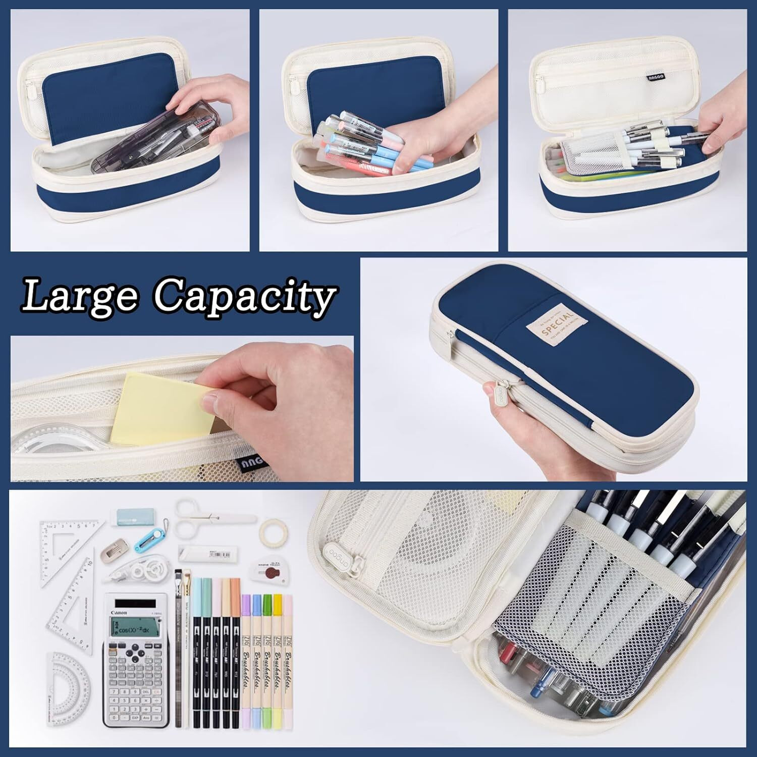 Image of Pinopa Double Layer zipper Stationery pouch aesthetic look suitable for students and professionals Art Polypropylene Pencil Boxes