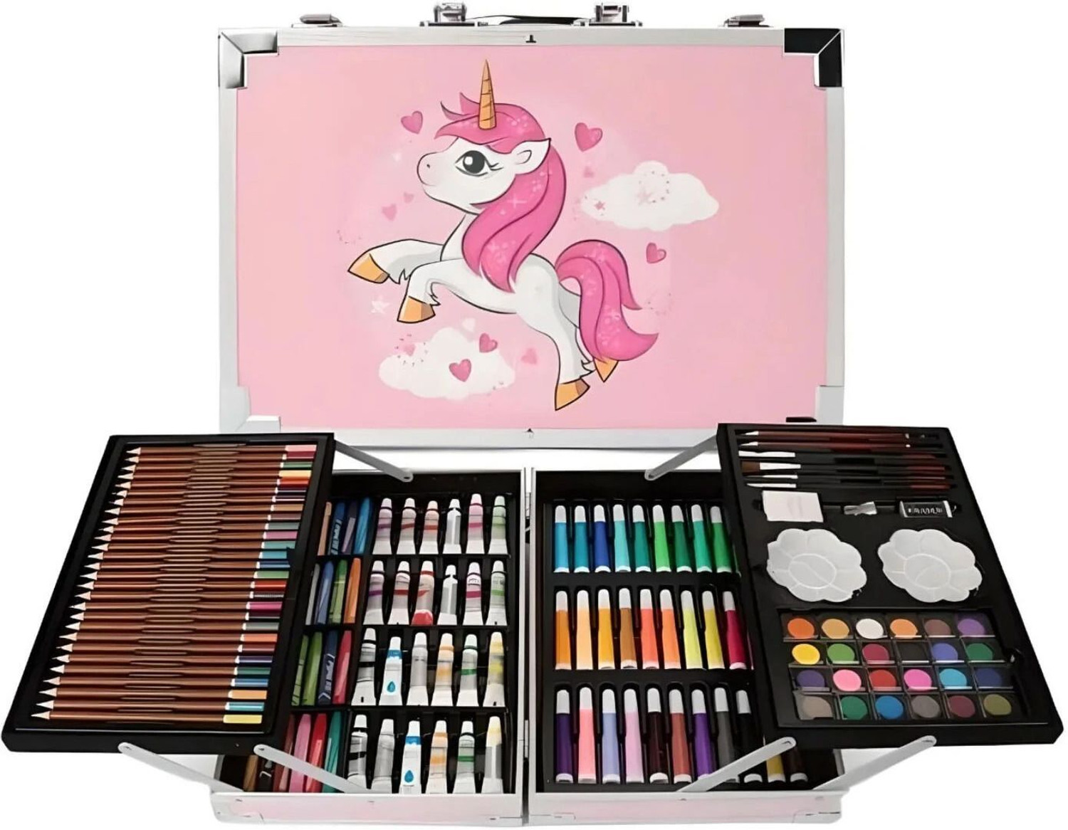 Image of Saputraaaa Unicorn Art Set for Kids 145-Pcs Drawing Painting Kit with Crayons /Oil Pastels / Color Pencils /Watercolors in Big Coloring Suitcase for Return Gift Set for Girls Art Plastic Pencil Box