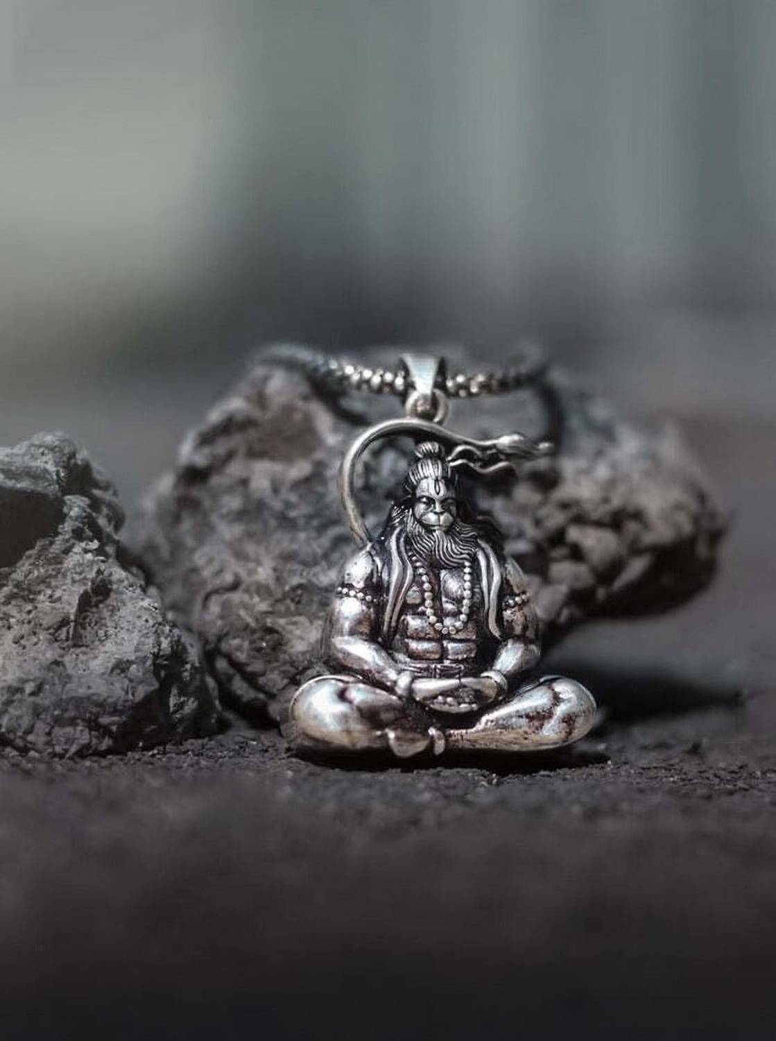 ringzinnie Meditation Hanuman Pendant for Men and Women, Evil Protector Hanuman Ji Locket Silver Brass Locket