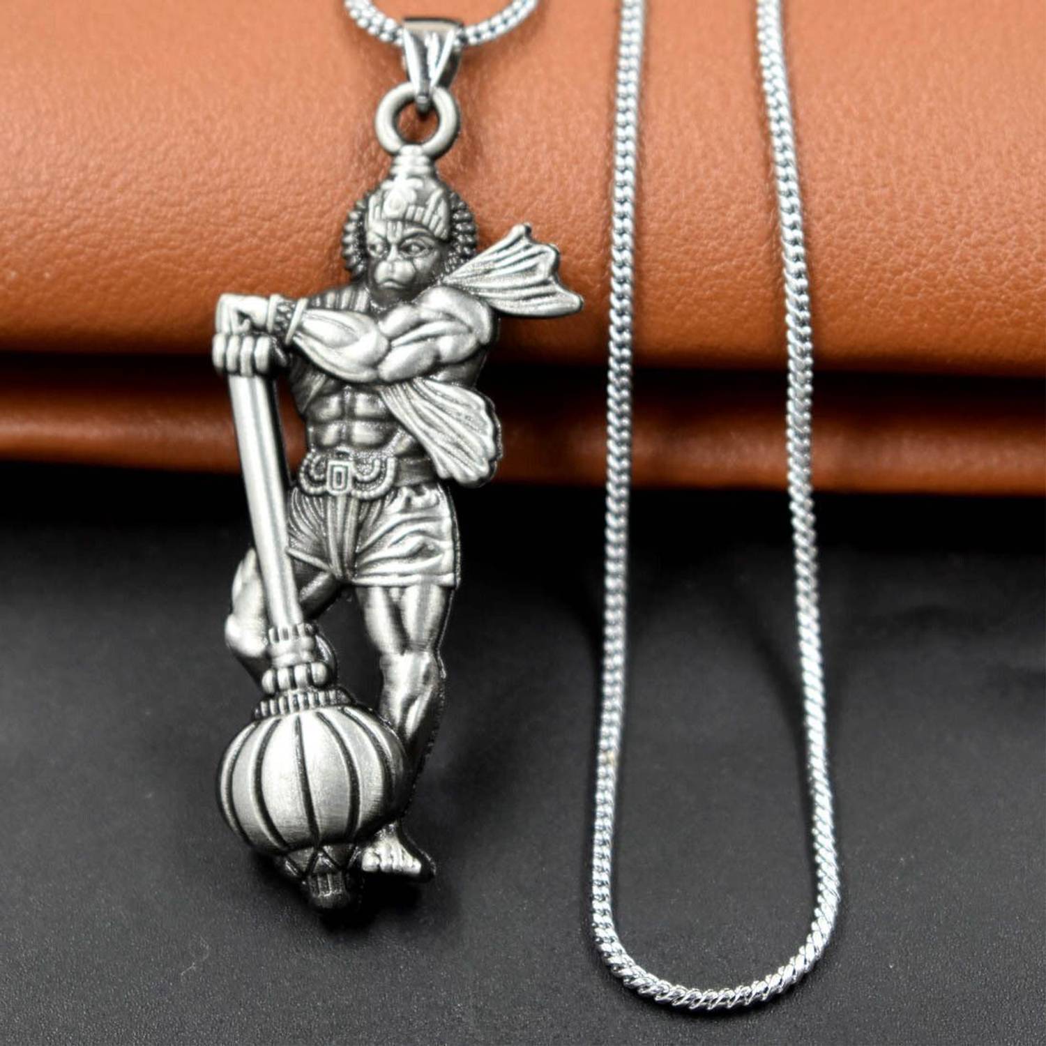 Divine rudras Jay Shree Ram Gadhadhari Lord Hanuman Grey Snake Chain Pendnet for Men and Women Rhodium Metal Pendant