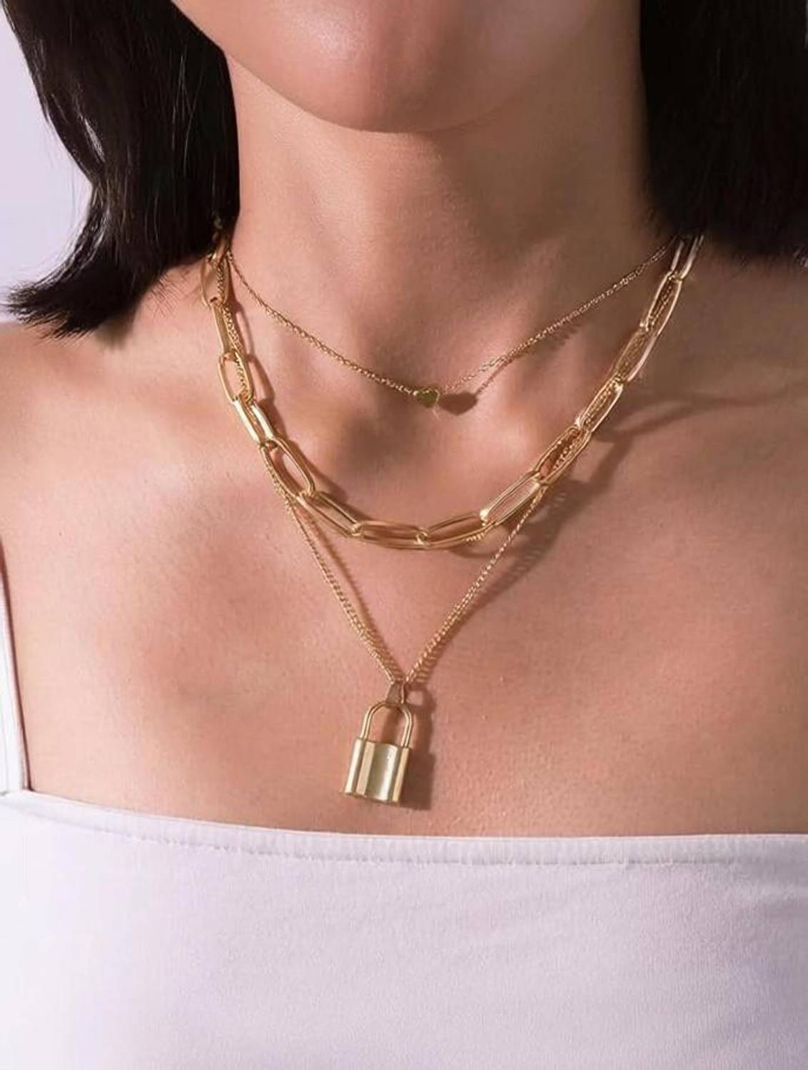 BLINKLOOK Triple Layered Lock Heart Necklace – Stylish Gold Chain for Girls & Women Gold-plated Alloy Pendant