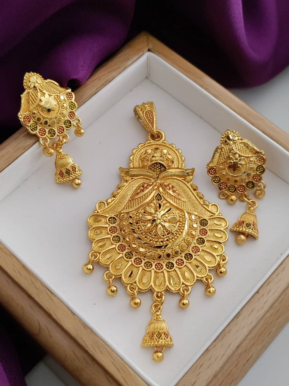 Bhagavati creation Bhagavati Gold-plated Brass Pendant Set