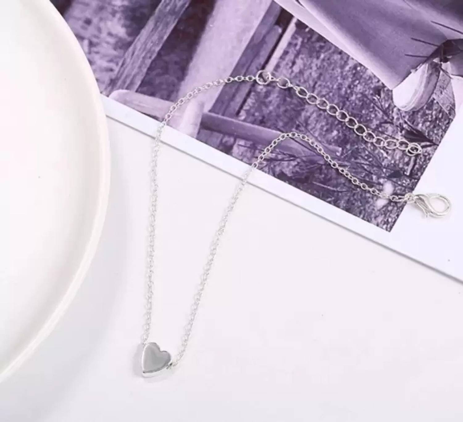 zebisco Silver Heart Shape Necklace Micro Gold Plated Pendent Set