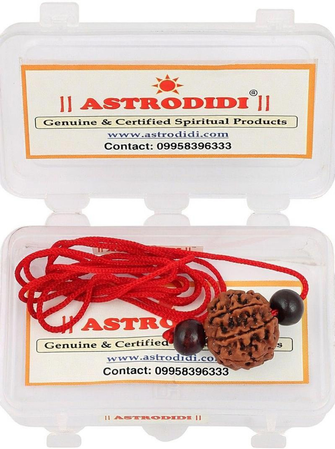 Image of Astrodidi 7 Mukhi Rudraksha Original Seven Face Rudraksh With Red Chandan Beads Wood Pendant