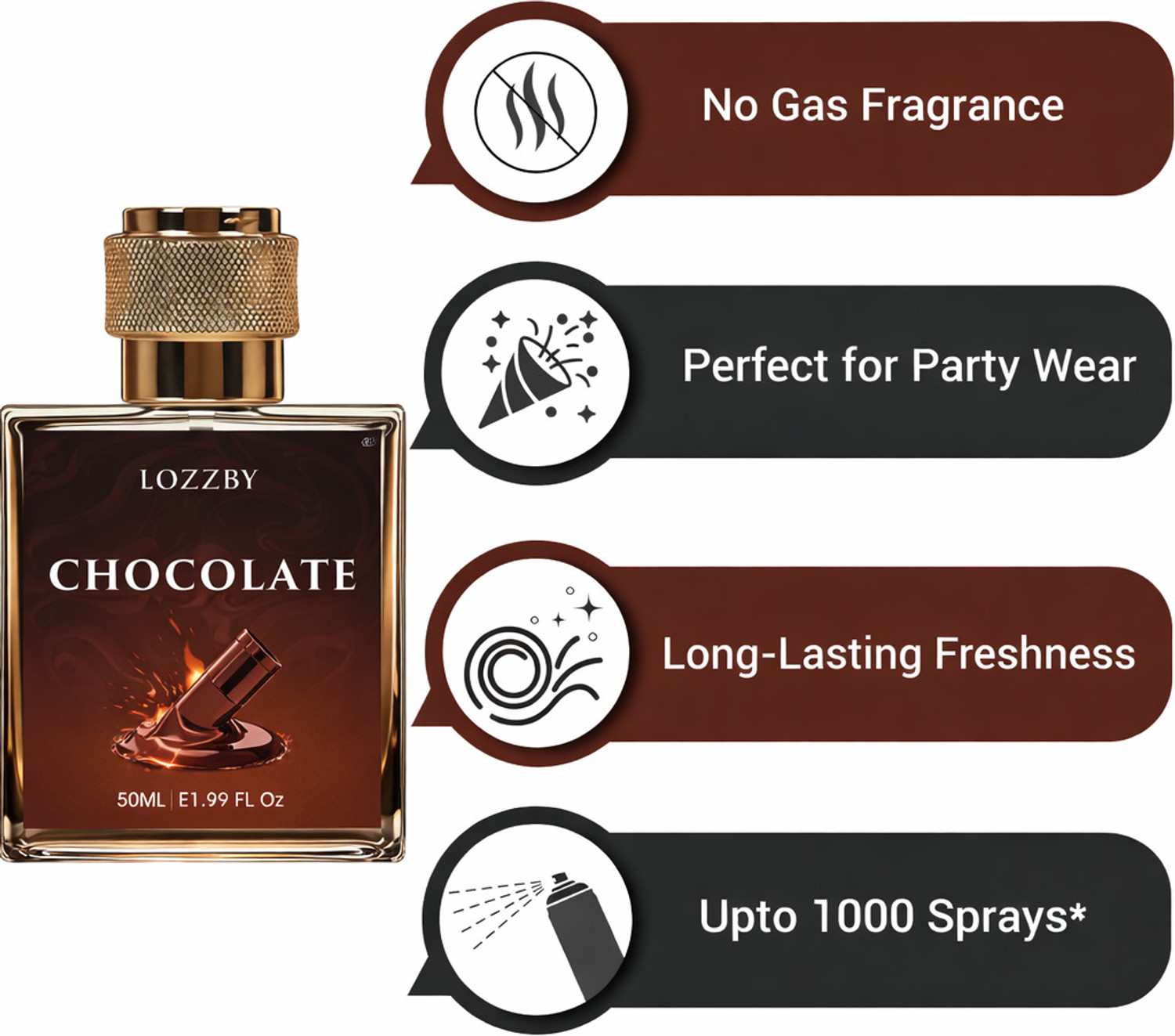 Image of LOZZBY Chocolate Perfume Spray | Cocoa & Caramel Notes | Unisex 0.14 Eau de Parfum - 50 ml
