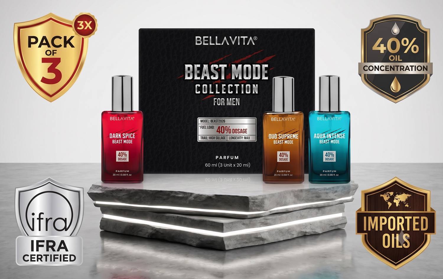 BELLAVITA Beast Mode Perfume Pack of 3 · 20 ml (60 ml total) - Image 1