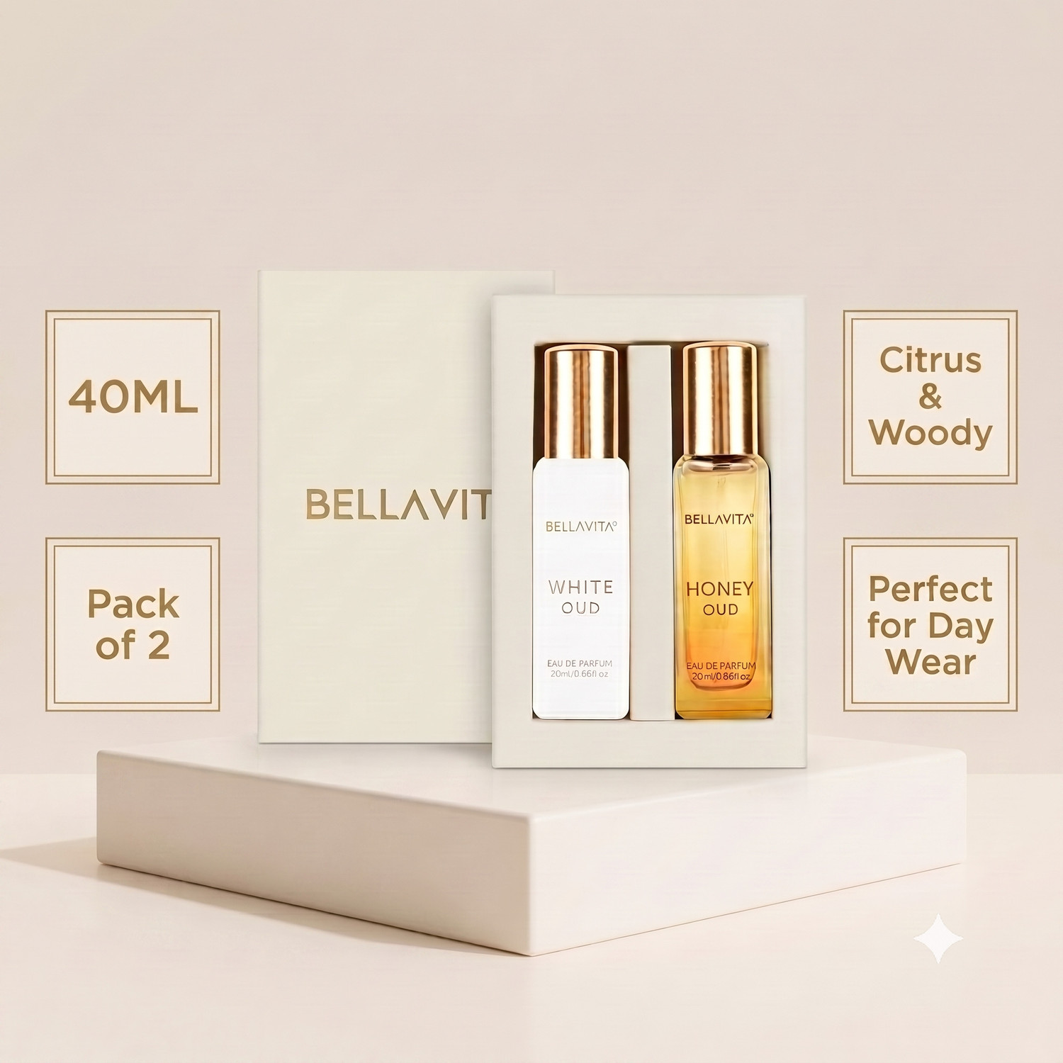 Image of BELLAVITA WHITE OUD perfume & HONEY OUD perfume combo|2X20ML|With Citrus & Woody Notes| Eau de Parfum - 40 ml