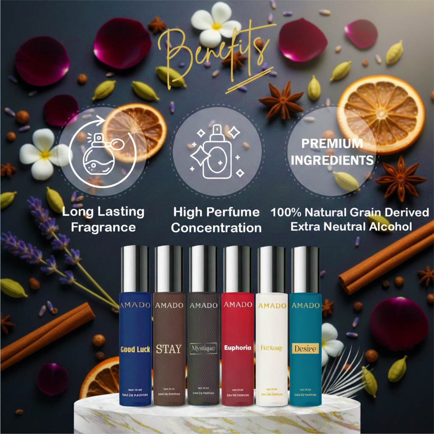 Image of Amado Unique Perfume Collection - Pack of 6 x 10ml | Ideal Gift Set Eau de Parfum - 60 ml