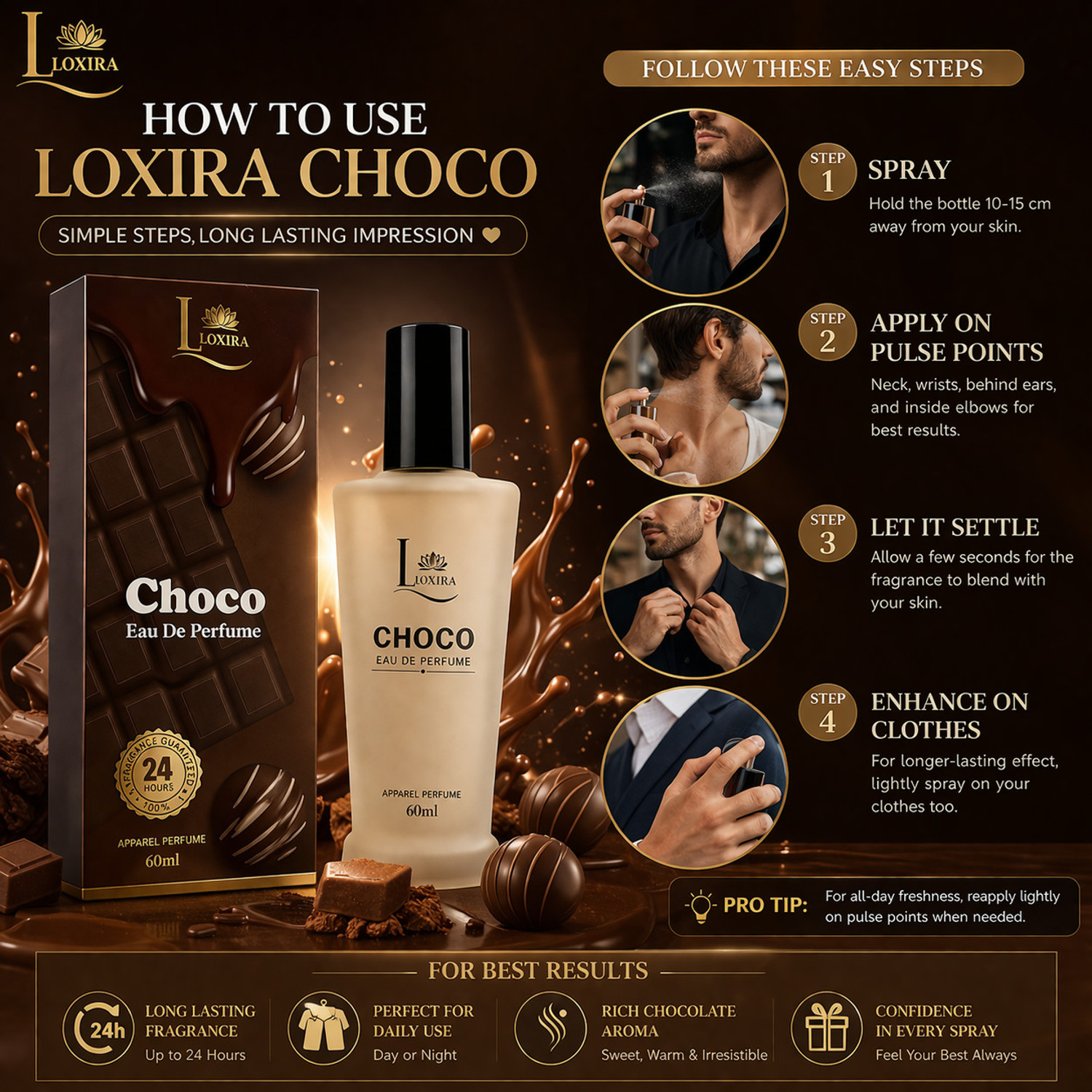 Image of Loxira Choco Eau De Perfume 60ml | Long Lasting Chocolate Fragrance for Men & Women Eau de Parfum - 60 ml
