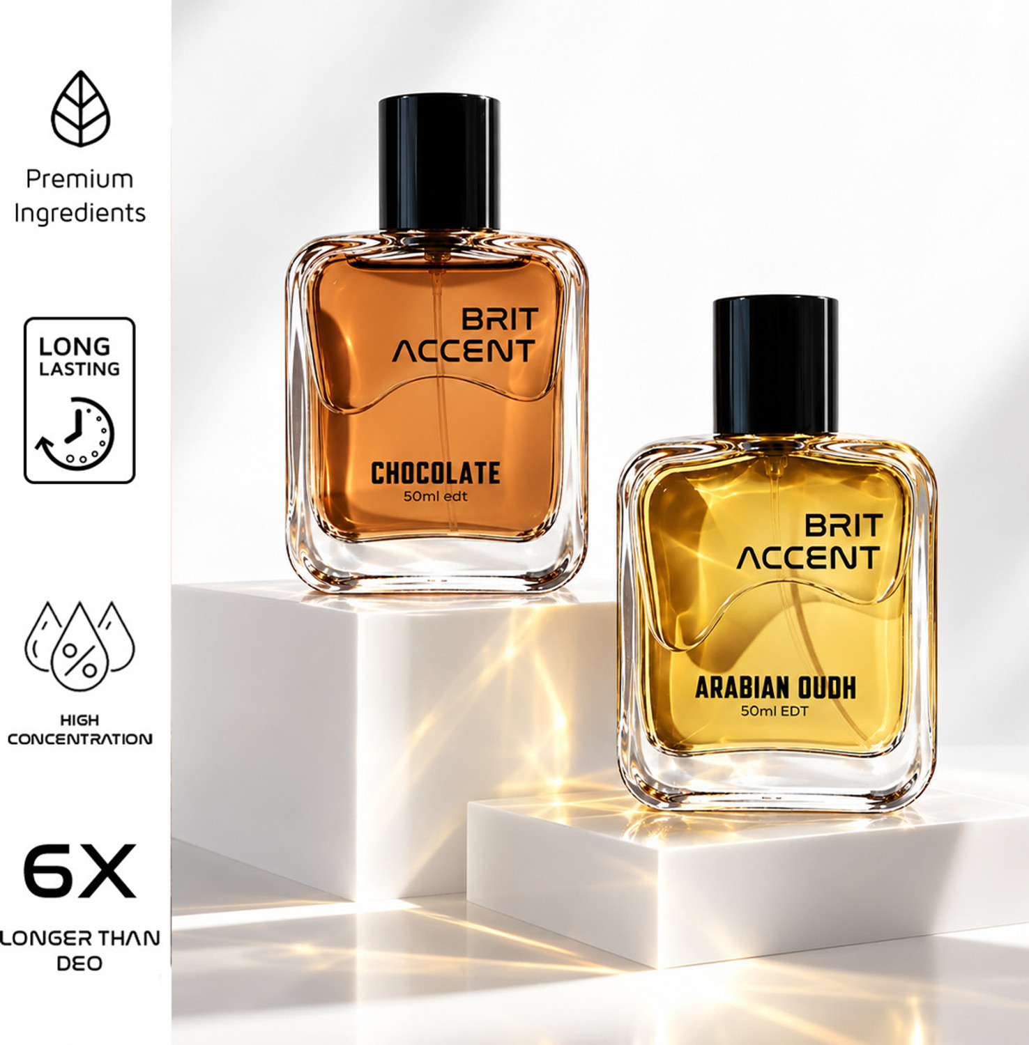 Image of BRIT ACCENT |Combo Pack of 2|Chocolate&Arabian Oudh|Long Lasting Sweet Gourmand & Woody Oud| Eau de Toilette - 100 ml (For Men & Women)