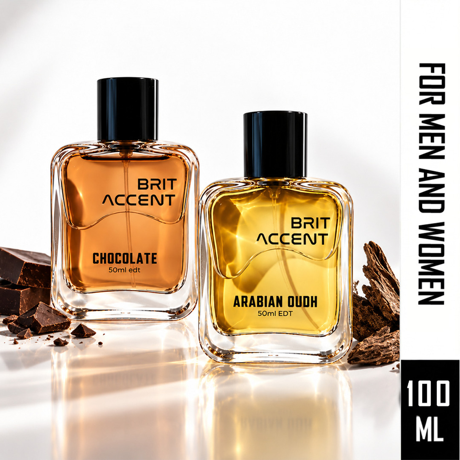 Image of BRIT ACCENT |Combo Pack of 2|Chocolate&Arabian Oudh|Long Lasting Sweet Gourmand & Woody Oud| Eau de Toilette - 100 ml (For Men & Women)