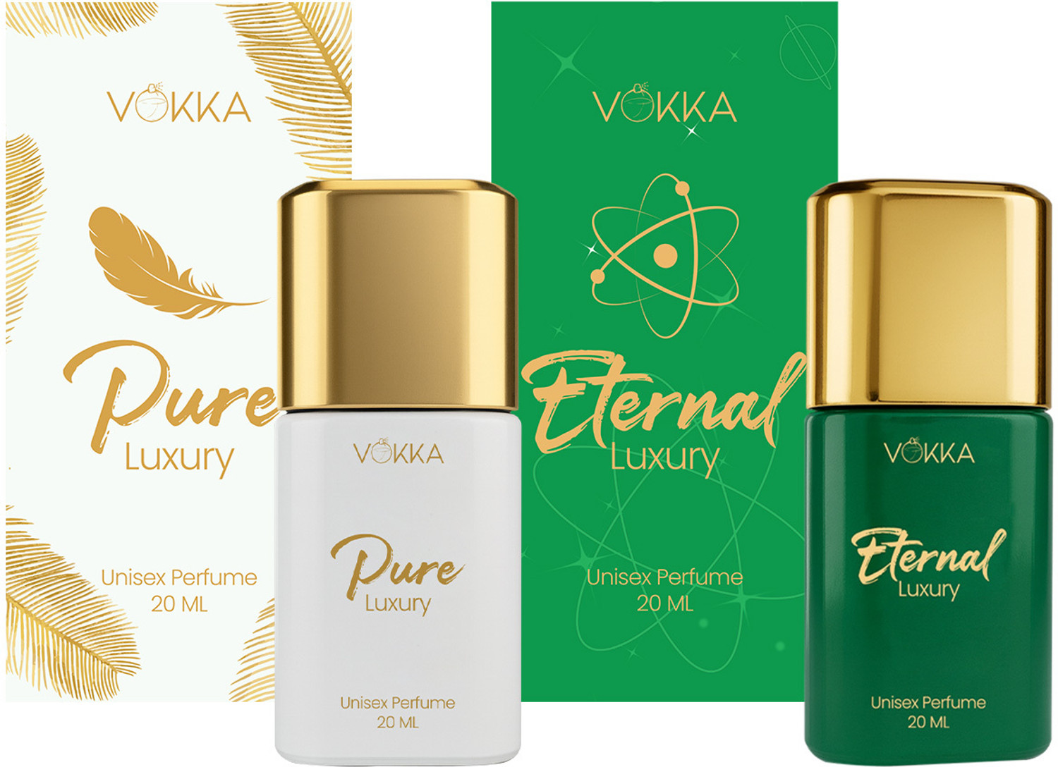 Image of VOKKA Pure & Eternal Luxury Long Lasting Unisex Perfume Combo 20ml x 2 | Eau de Parfum - 40 ml