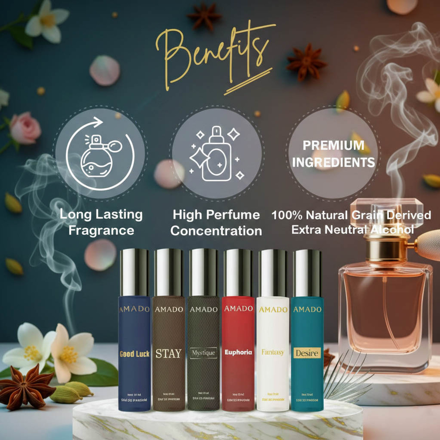 Image of Amado Gift Pack of 6 Perfumes - 10ml Each | Perfect for Men & Women Eau de Parfum - 60 ml