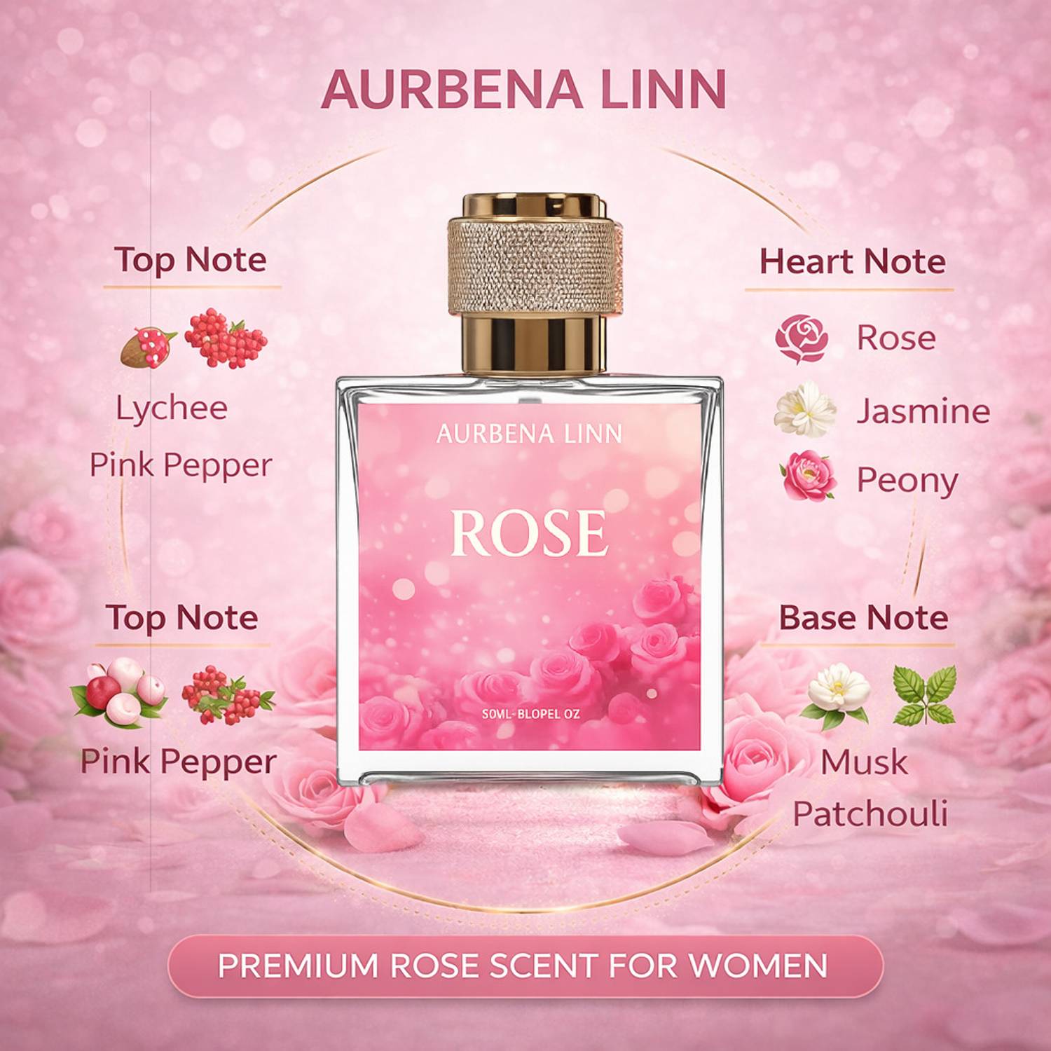 Aurbena Linn Red Rose Perfume 50 ml - Image 3