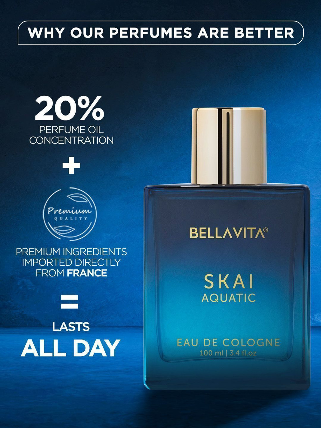 Image of BELLAVITA SKAI AQUATIC Perfume For Men & Women with Musky & Fresh Scent Eau de Cologne - 100 ml