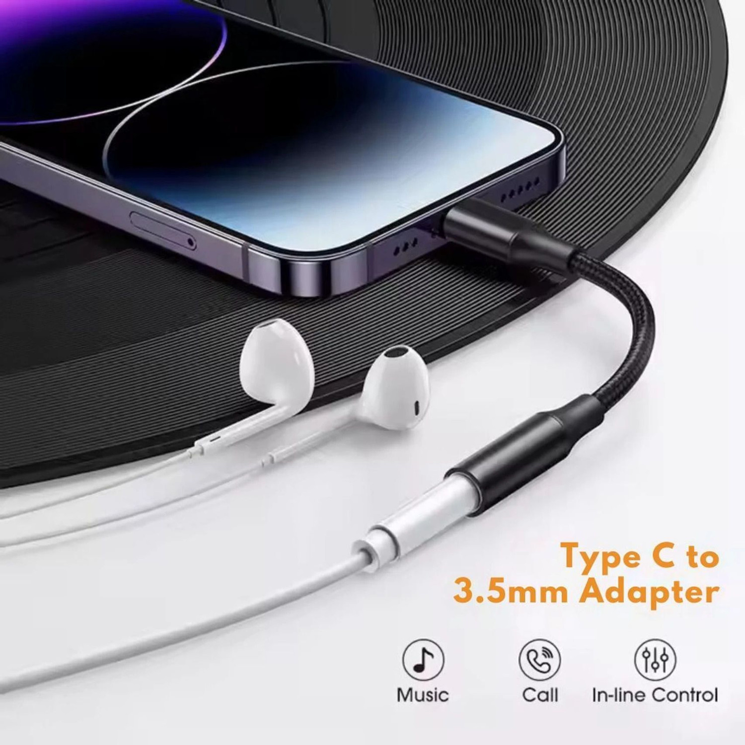 Image of CABTRONICS Black Type C to 3.5mm Audio Jack Cable, DAC Headphone /Earphone Converter Adapter 03 Phone Converter