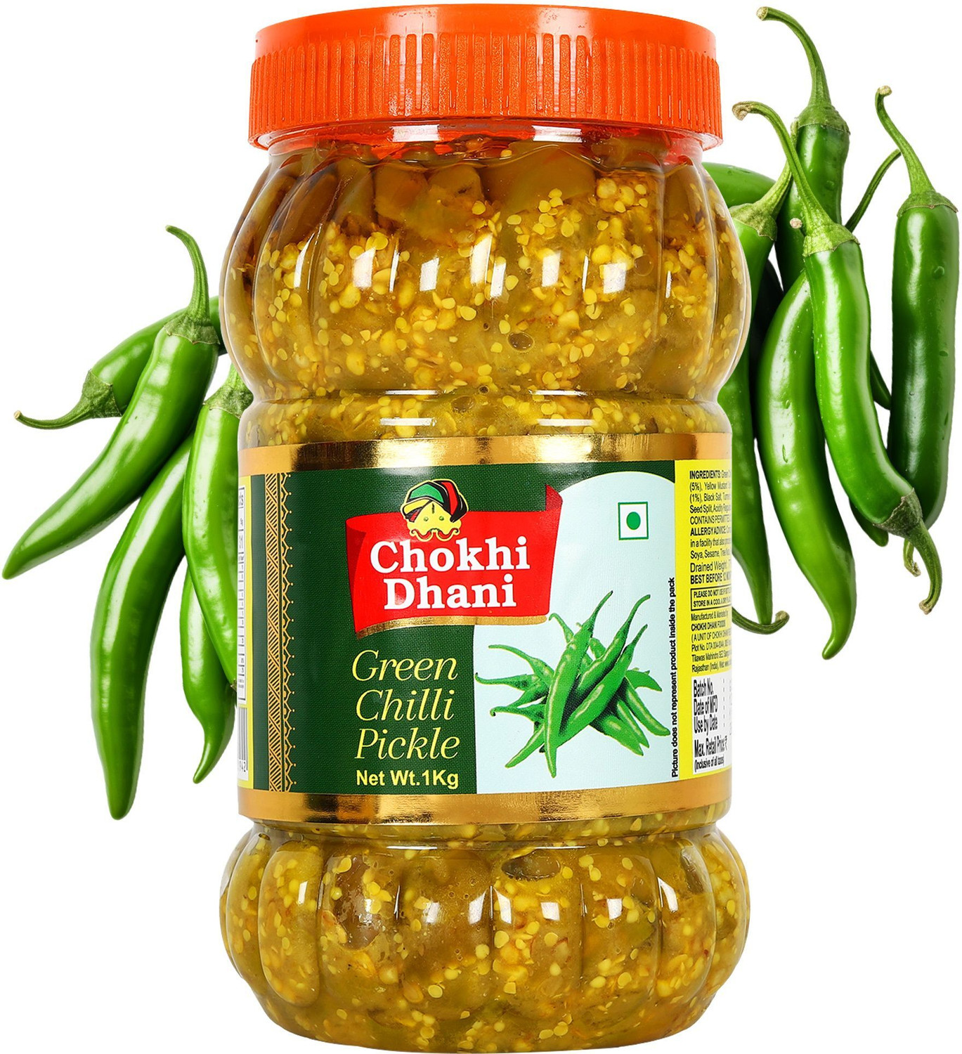 Image of Chokhi Dhani Foods Hari Mirchi Ka Achar 1 kg Green Chilli Pickle
